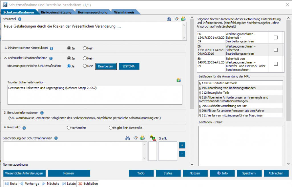 Screenshot aus der Software WEKA Manager CE zum Festlegen der Schutzmaßnahmen