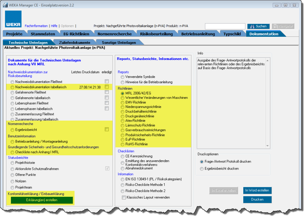 Nachweisdokumentation zur Risikobeurteilung mit der Software WEKA Manage CE
